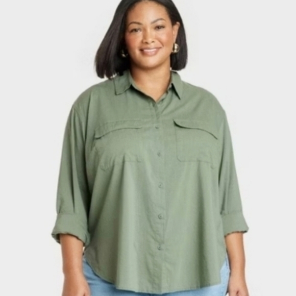 Ava & Viv Tops - Ava & Viv Plus Size Sage Green Button Down Top